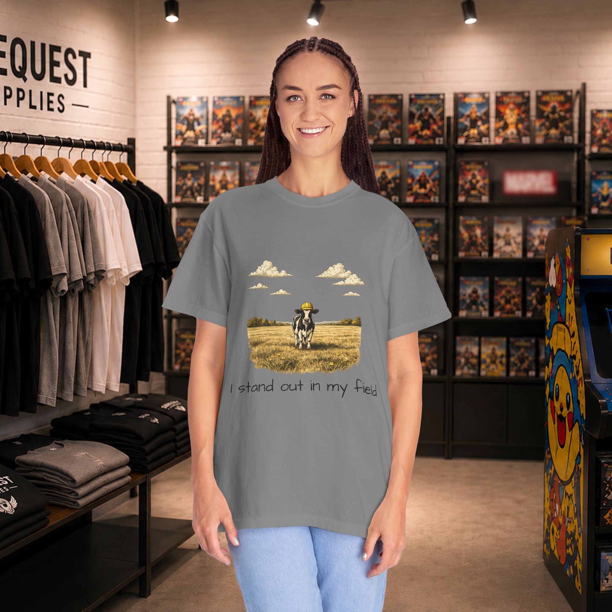 Funny professional farm animal in grass meadow field t-shirt “I Stand Out in My Field”  T-shirt