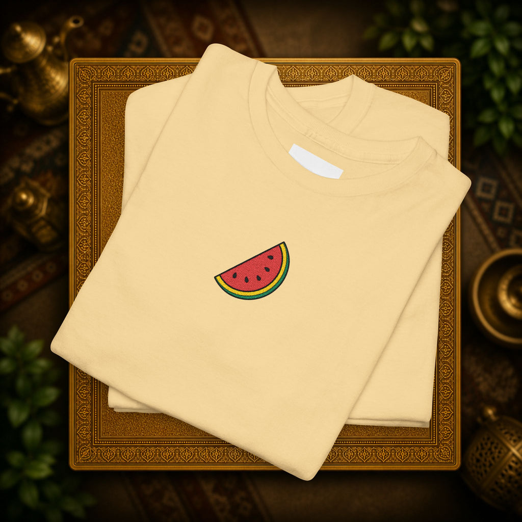 Palestine Watermelon Slice embroidery Tee — Minimal comfy and cosy Summer Fruit Graphic T-Shirt