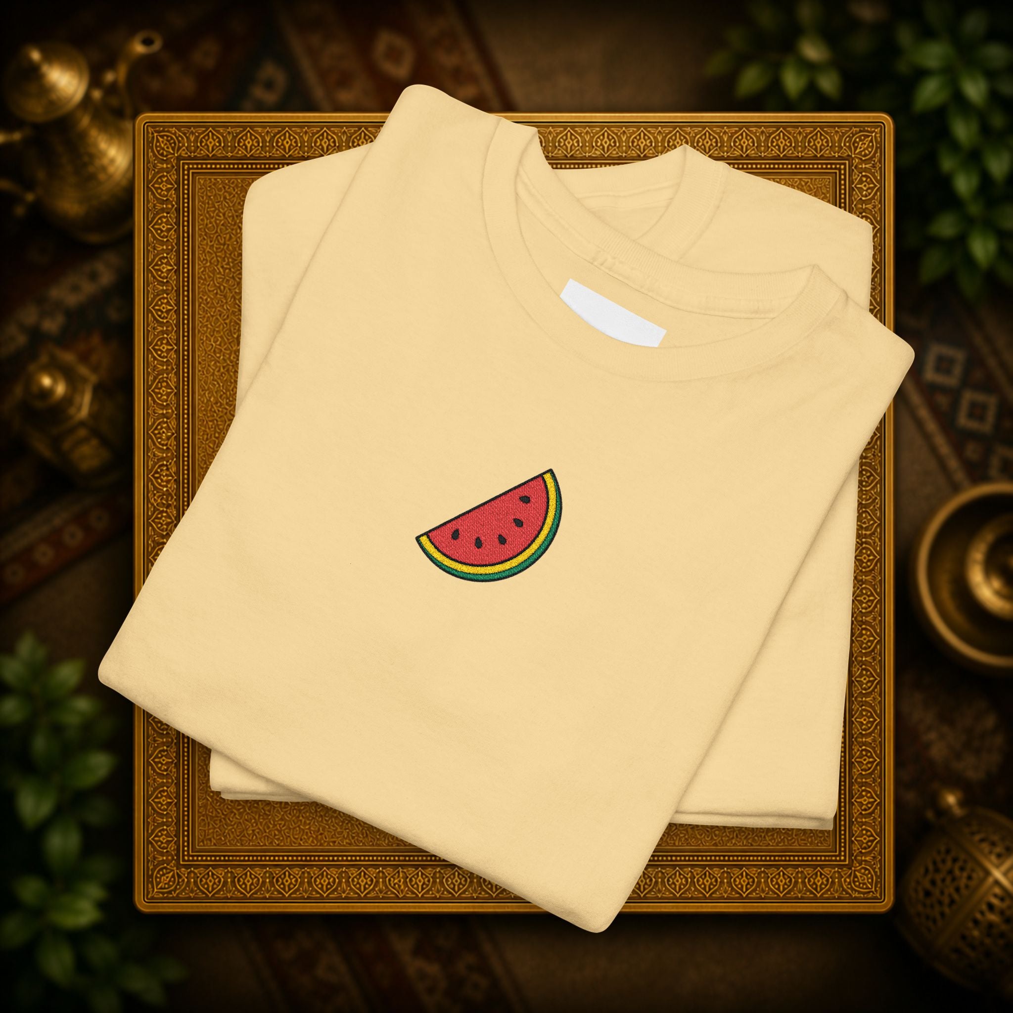 Palestine Watermelon Slice embroidery Tee — Minimal comfy and cosy Summer Fruit Graphic T-Shirt