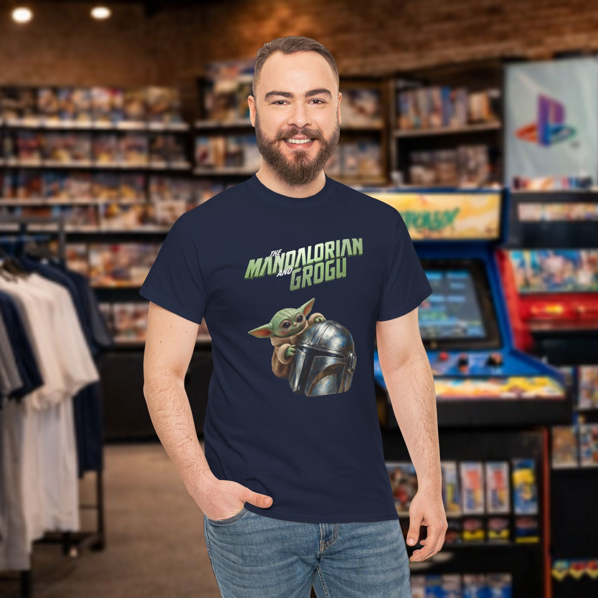 Mandalorian helmet and Grogu - T-shirt