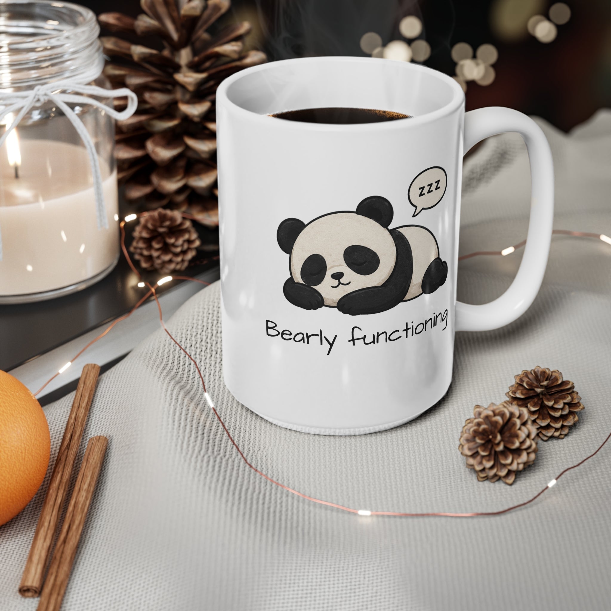 Bearly Functioning Panda Mug, Funny Coffee Mug, Cute Panda Cup, Sleepy Panda Gift, Introvert Office Humor Mug, Coworker Gift, 11oz 15oz Ceramic Mug