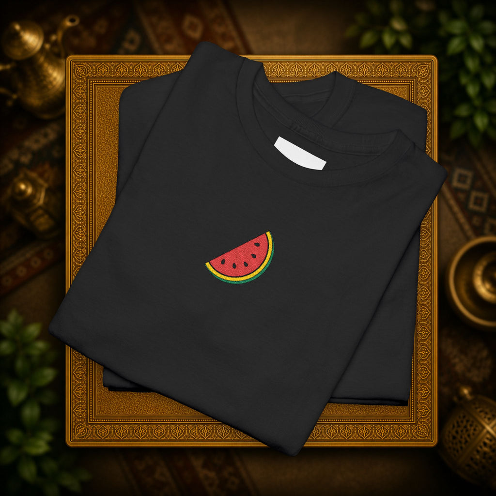 Palestine Watermelon Slice embroidery Tee — Minimal comfy and cosy Summer Fruit Graphic T-Shirt