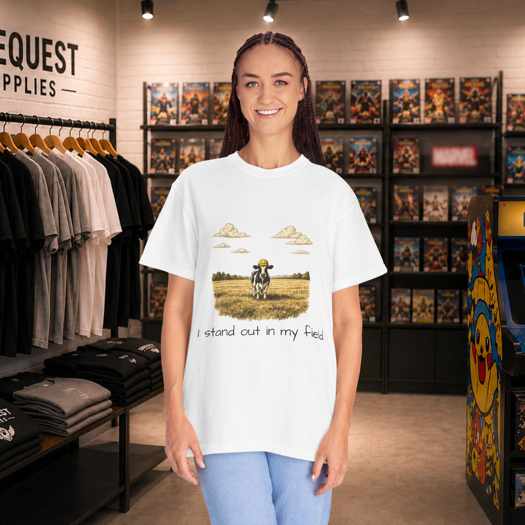 Funny professional farm animal in grass meadow field t-shirt “I Stand Out in My Field”  T-shirt