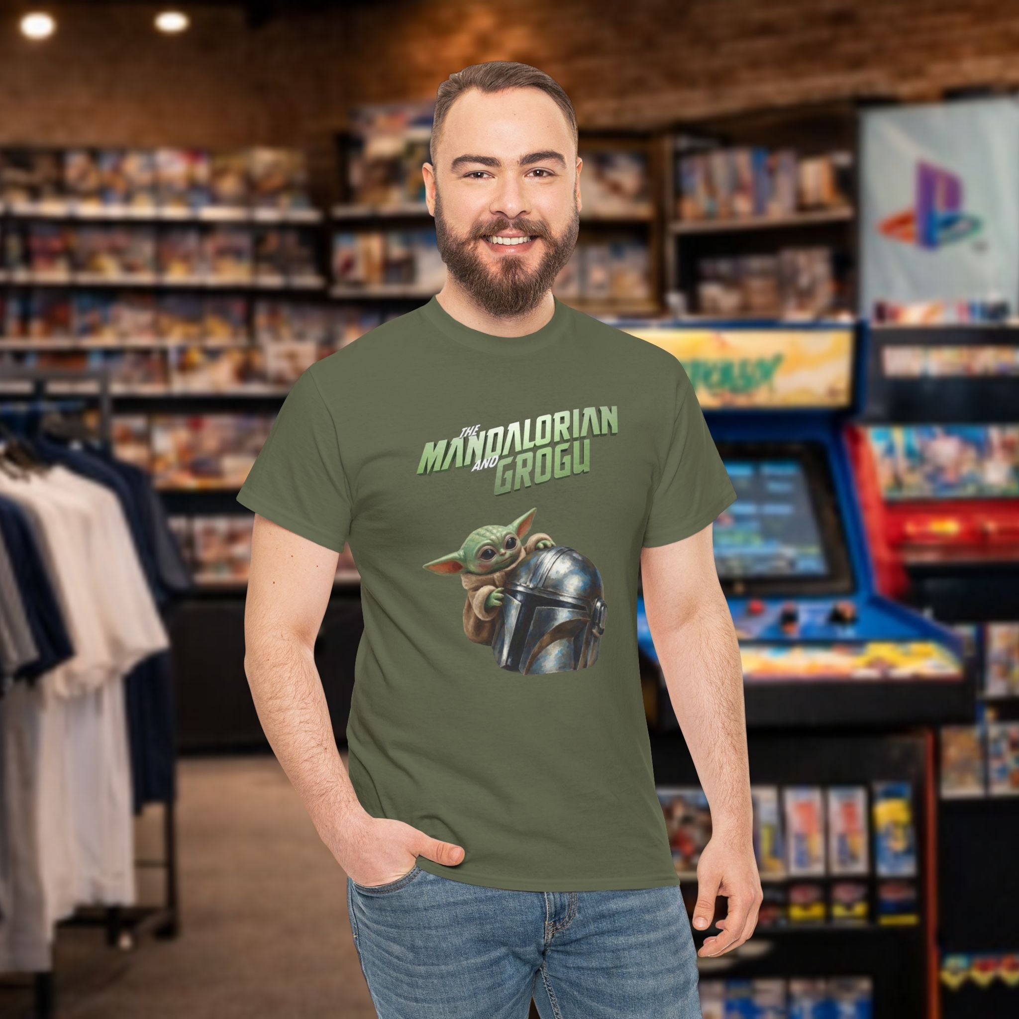 Mandalorian helmet and Grogu - T-shirt
