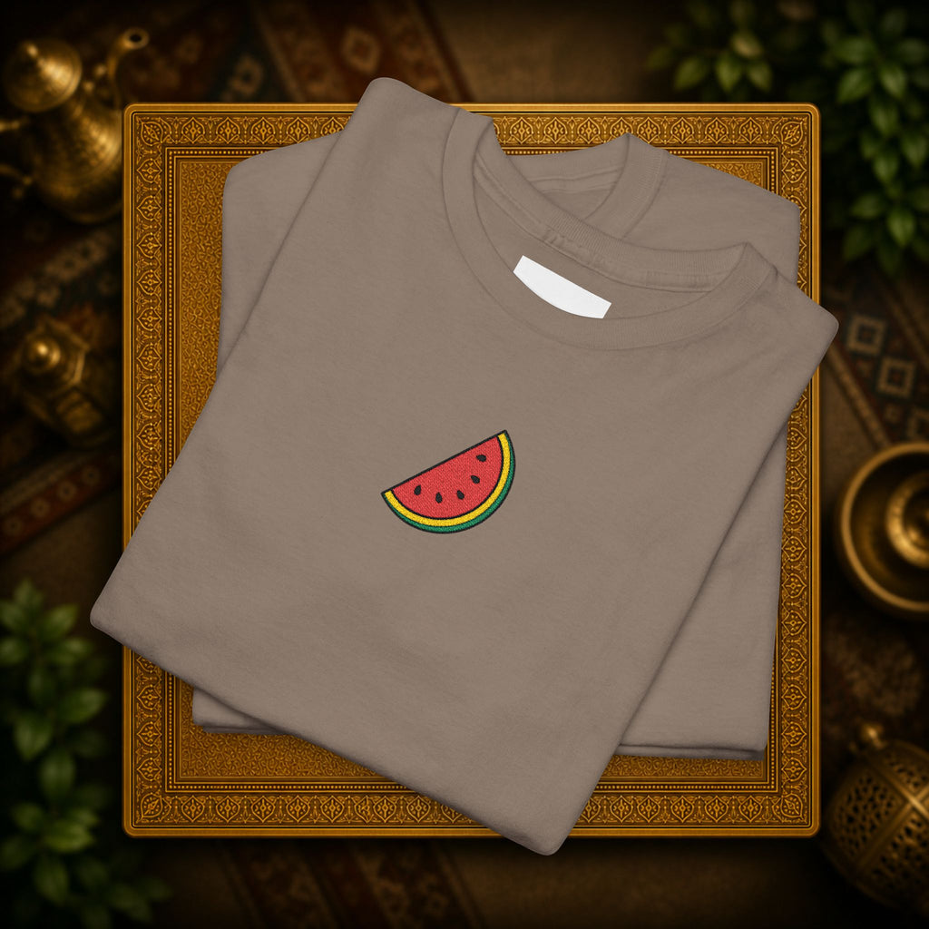 Palestine Watermelon Slice embroidery Tee — Minimal comfy and cosy Summer Fruit Graphic T-Shirt