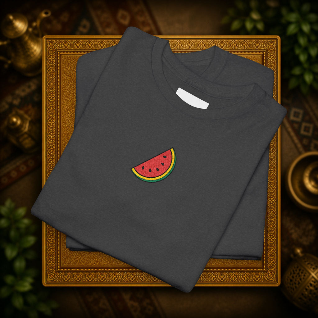 Palestine Watermelon Slice embroidery Tee — Minimal comfy and cosy Summer Fruit Graphic T-Shirt