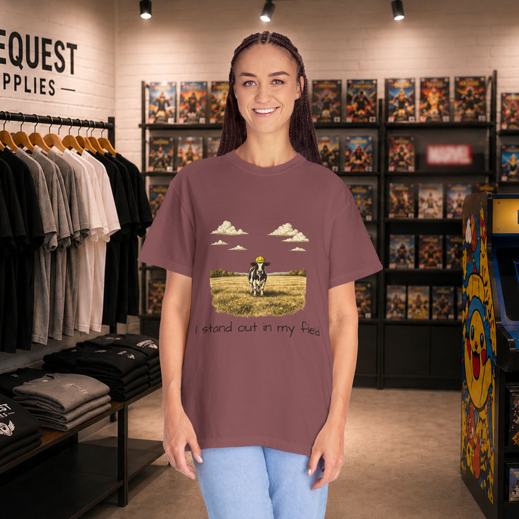 Funny professional farm animal in grass meadow field t-shirt “I Stand Out in My Field”  T-shirt
