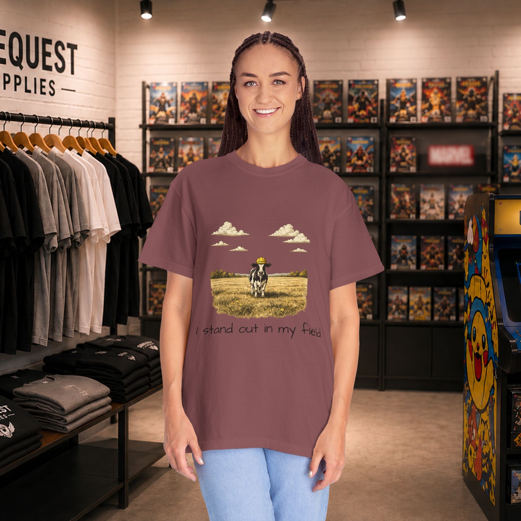 Funny professional farm animal in grass meadow field t-shirt “I Stand Out in My Field”  T-shirt