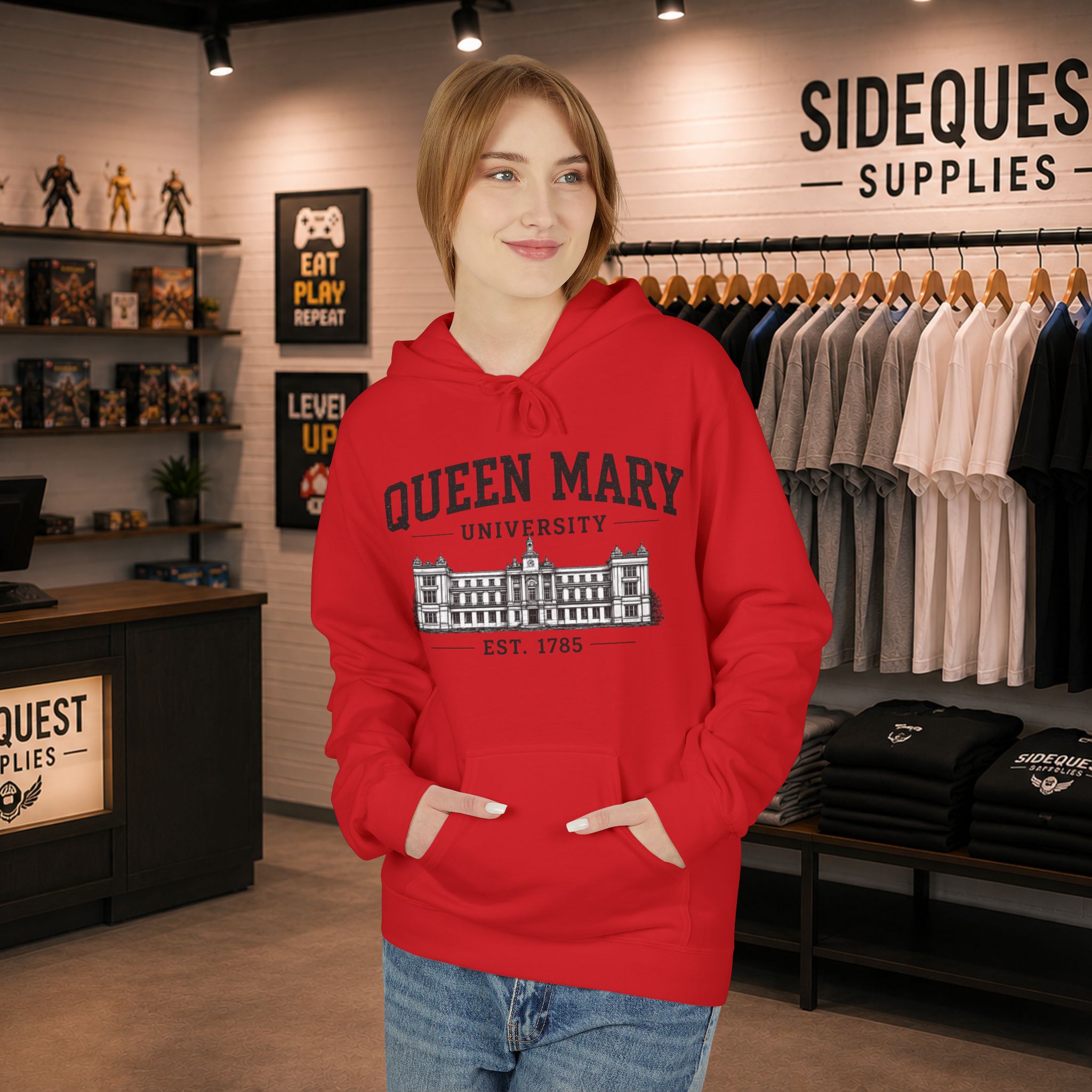 Queen Mary University Building hoodie | Campus Apparel, College Sweatshirt