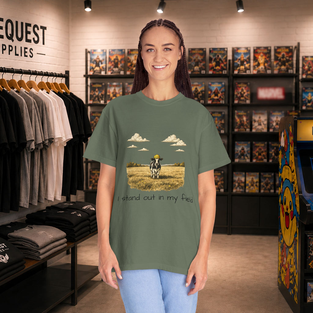 Funny professional farm animal in grass meadow field t-shirt “I Stand Out in My Field”  T-shirt