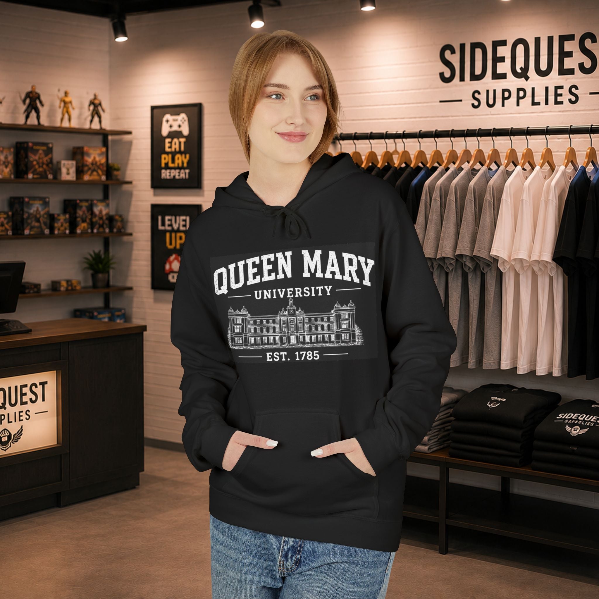 Queen Mary University Building hoodie | Campus Apparel, College Sweatshirt
