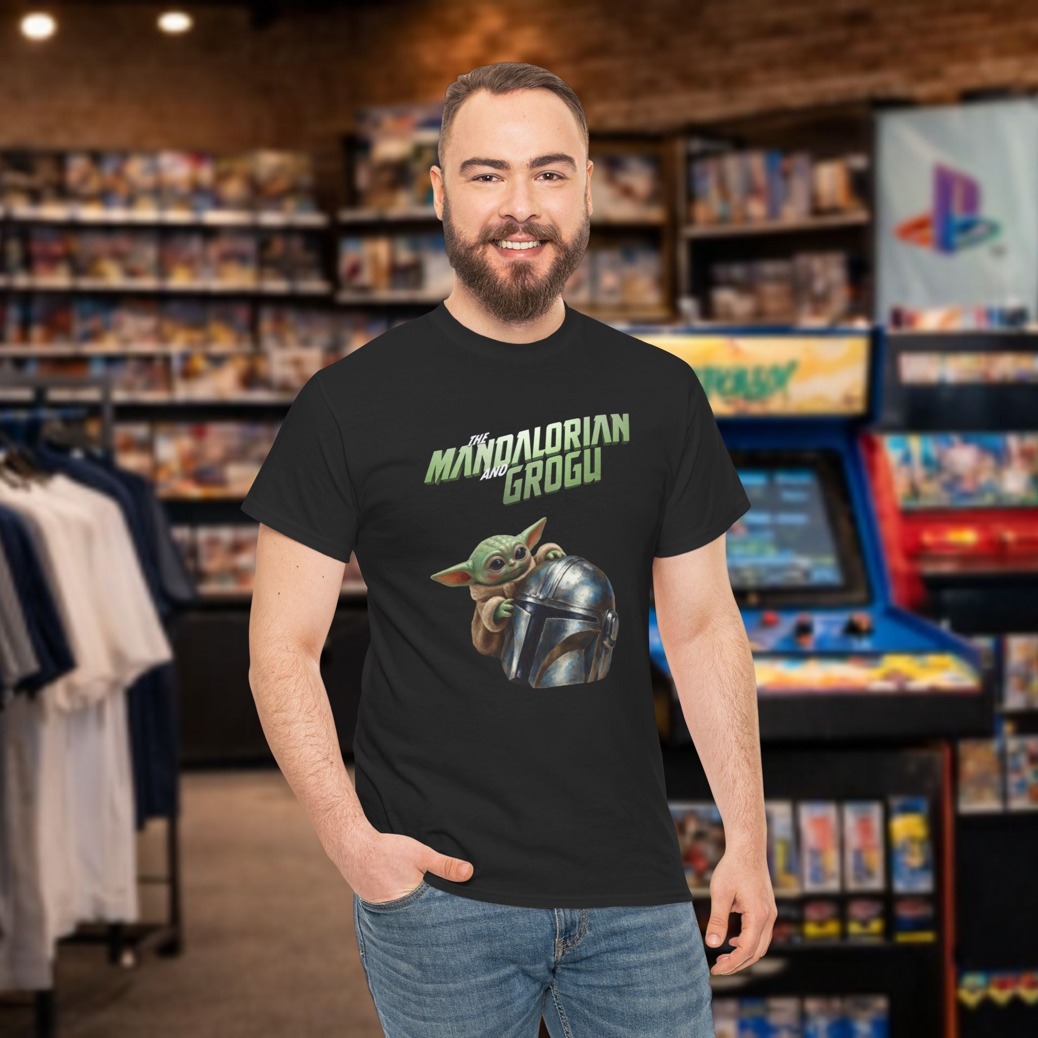 Mandalorian helmet and Grogu - T-shirt