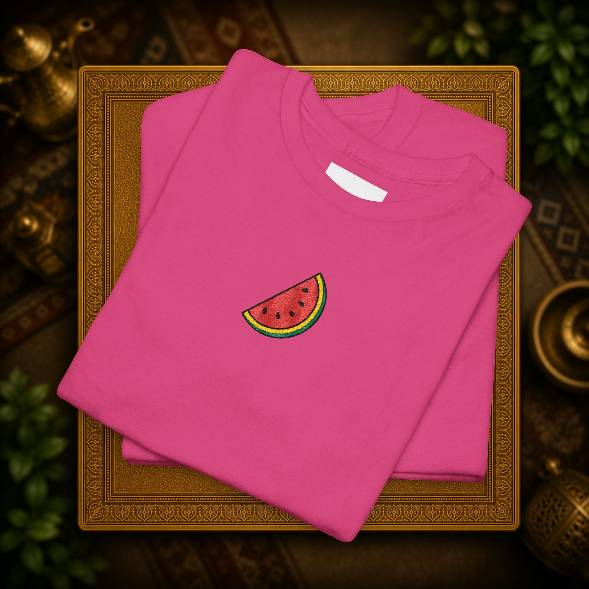 Palestine Watermelon Slice embroidery Tee — Minimal comfy and cosy Summer Fruit Graphic T-Shirt