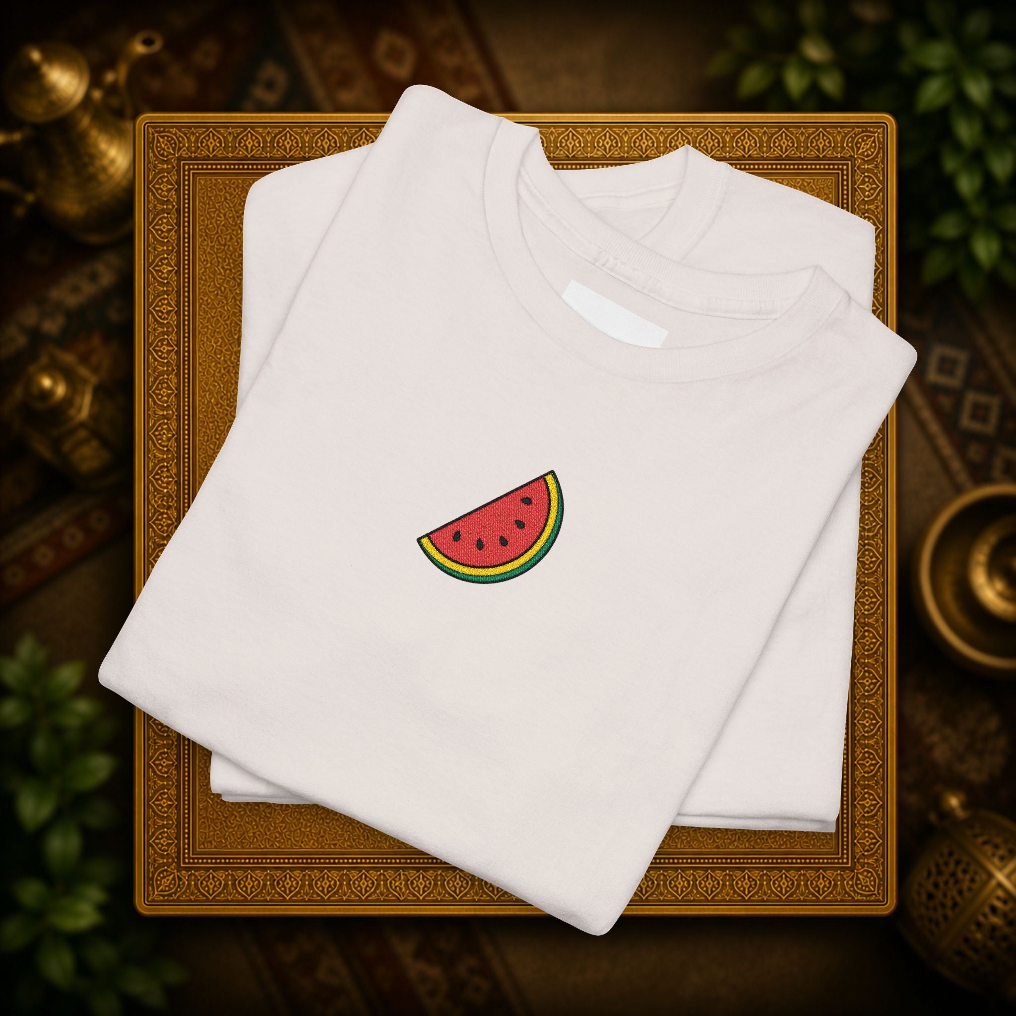 Palestine Watermelon Slice embroidery Tee — Minimal comfy and cosy Summer Fruit Graphic T-Shirt