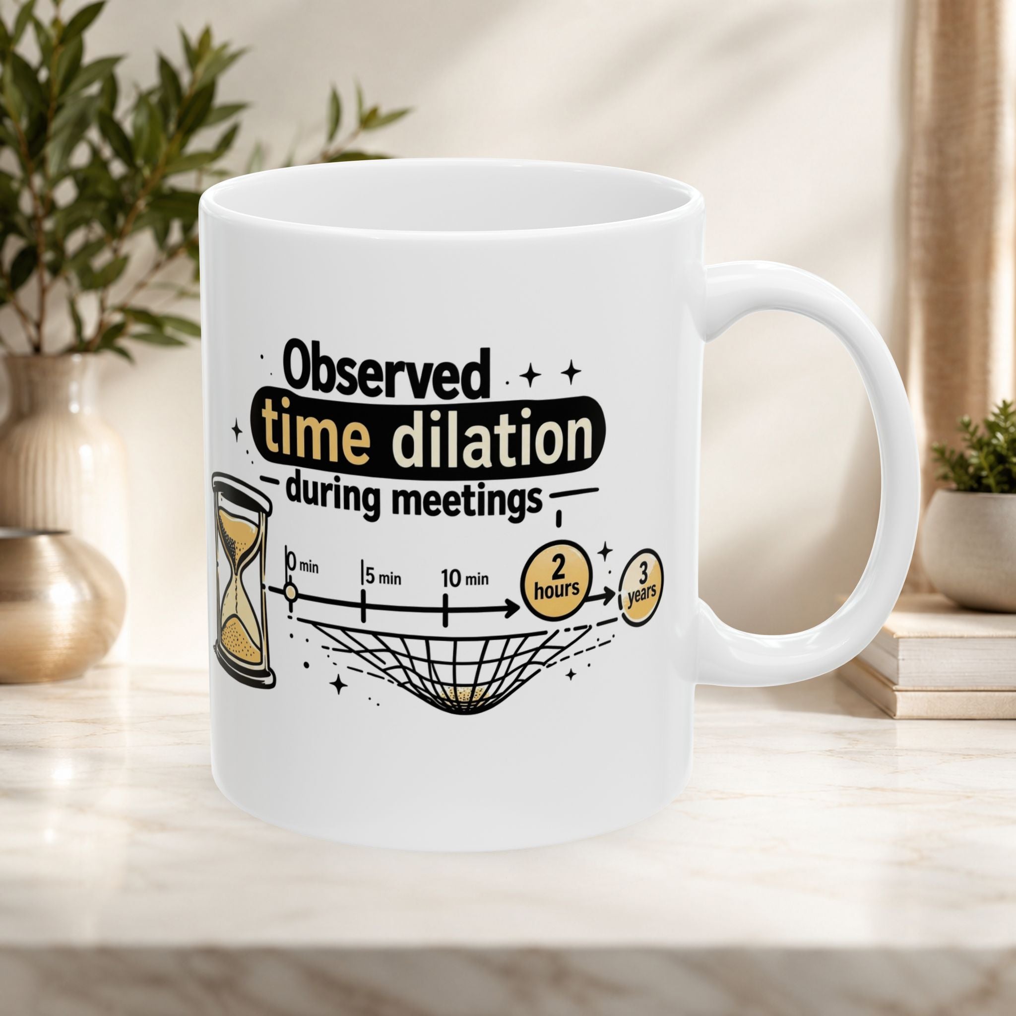 “Observed Time Dilation During Meetings” Science Humor, Office Survival Ceramic Mug 11oz/15oz