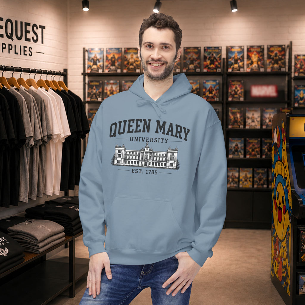 Queen Mary University Building hoodie | Campus Apparel, College Sweatshirt