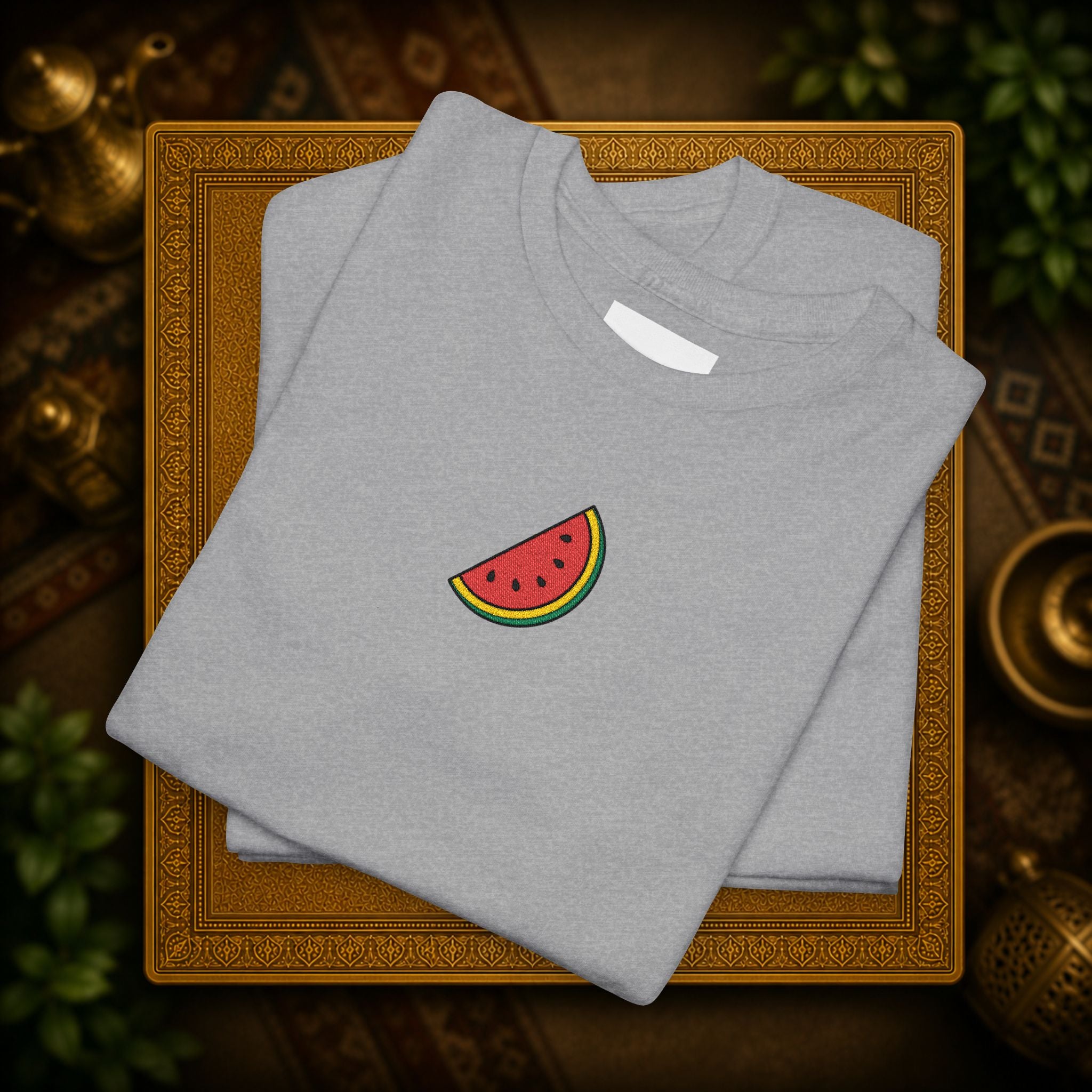 Palestine Watermelon Slice embroidery Tee — Minimal comfy and cosy Summer Fruit Graphic T-Shirt