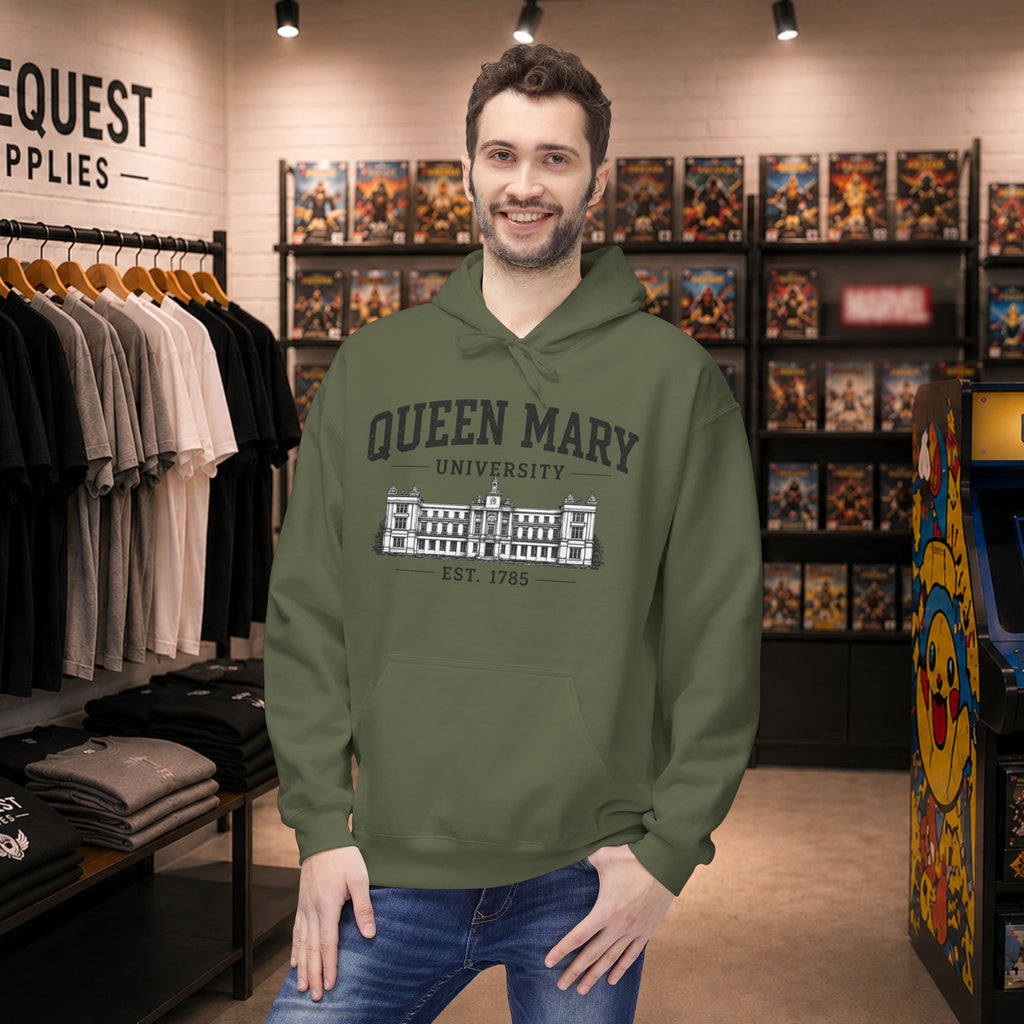 Queen Mary University Building hoodie | Campus Apparel, College Sweatshirt