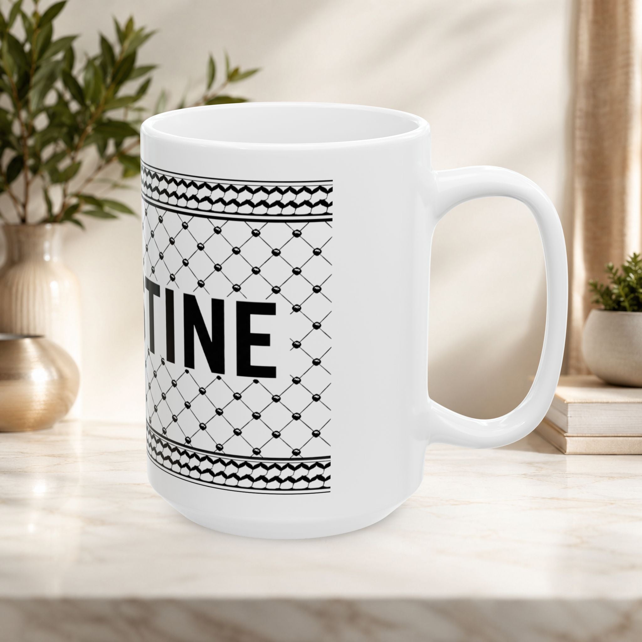 Palestine on a keffiyeh on a ceramic mug 11oz/15oz