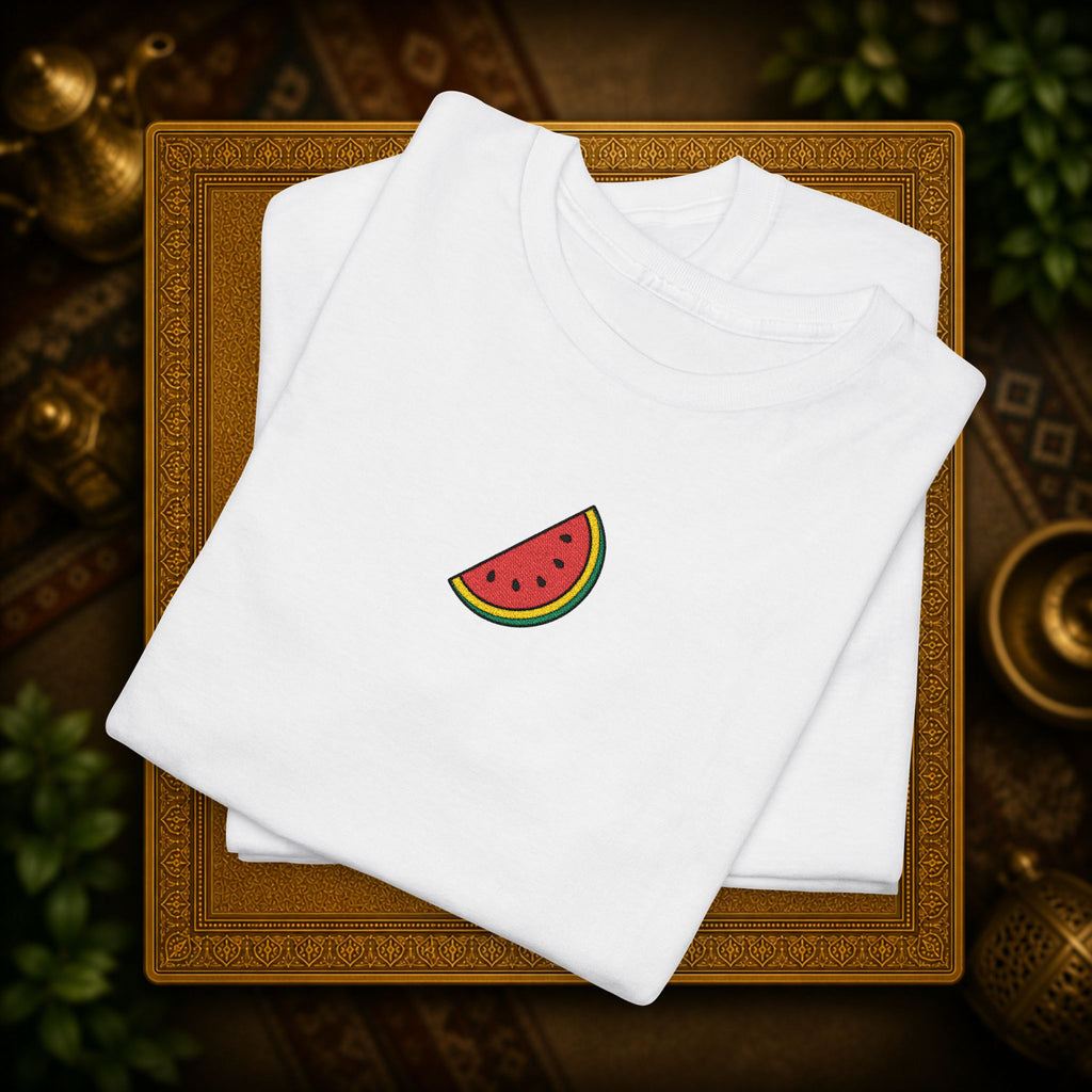 Palestine Watermelon Slice embroidery Tee — Minimal comfy and cosy Summer Fruit Graphic T-Shirt