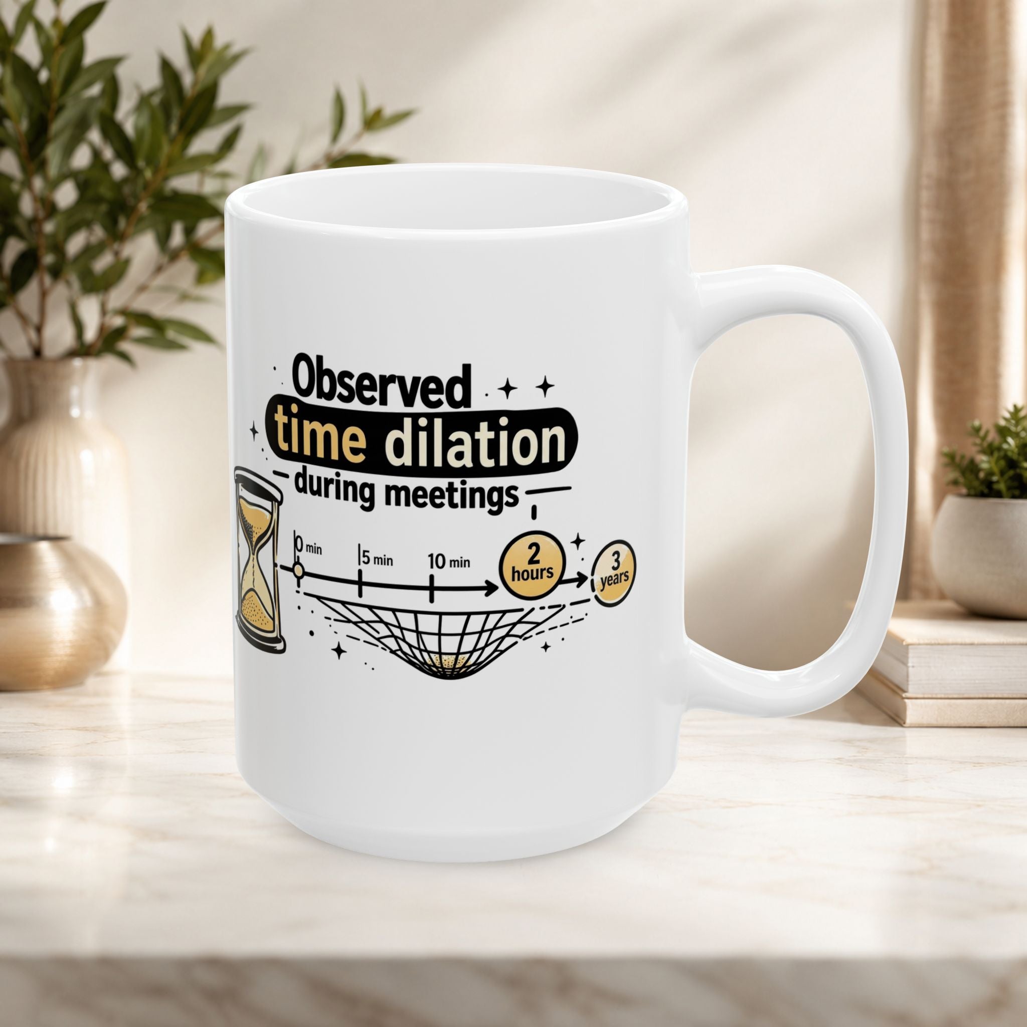 “Observed Time Dilation During Meetings” Science Humor, Office Survival Ceramic Mug 11oz/15oz