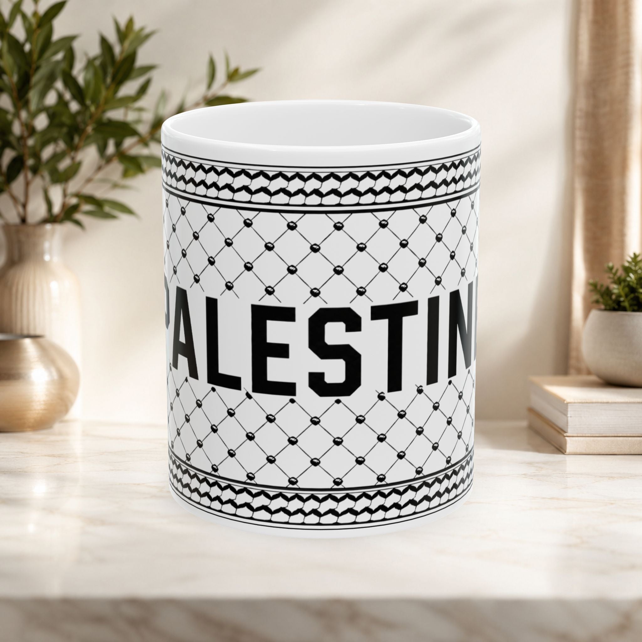Palestine on a keffiyeh on a ceramic mug 11oz/15oz