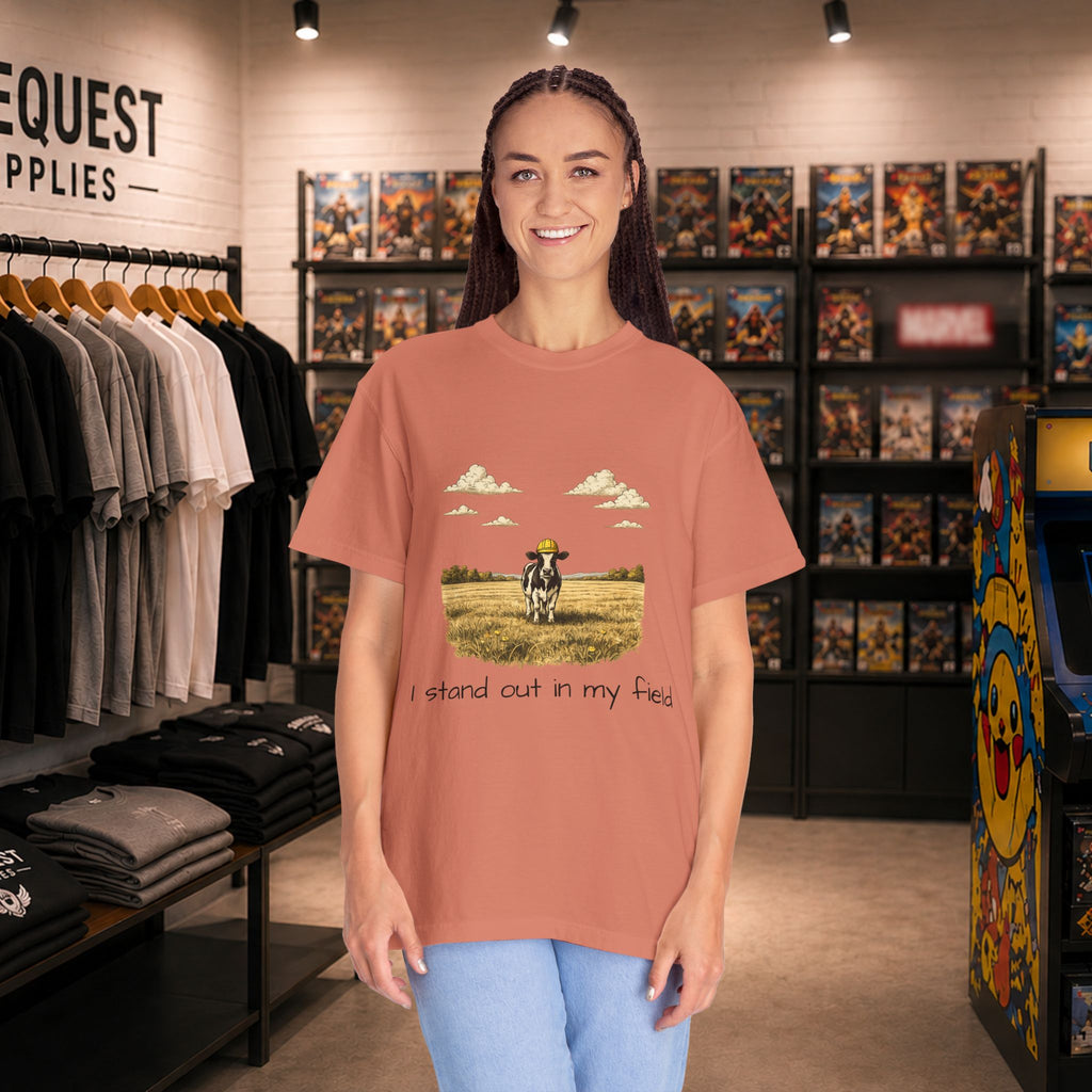 Funny professional farm animal in grass meadow field t-shirt “I Stand Out in My Field”  T-shirt
