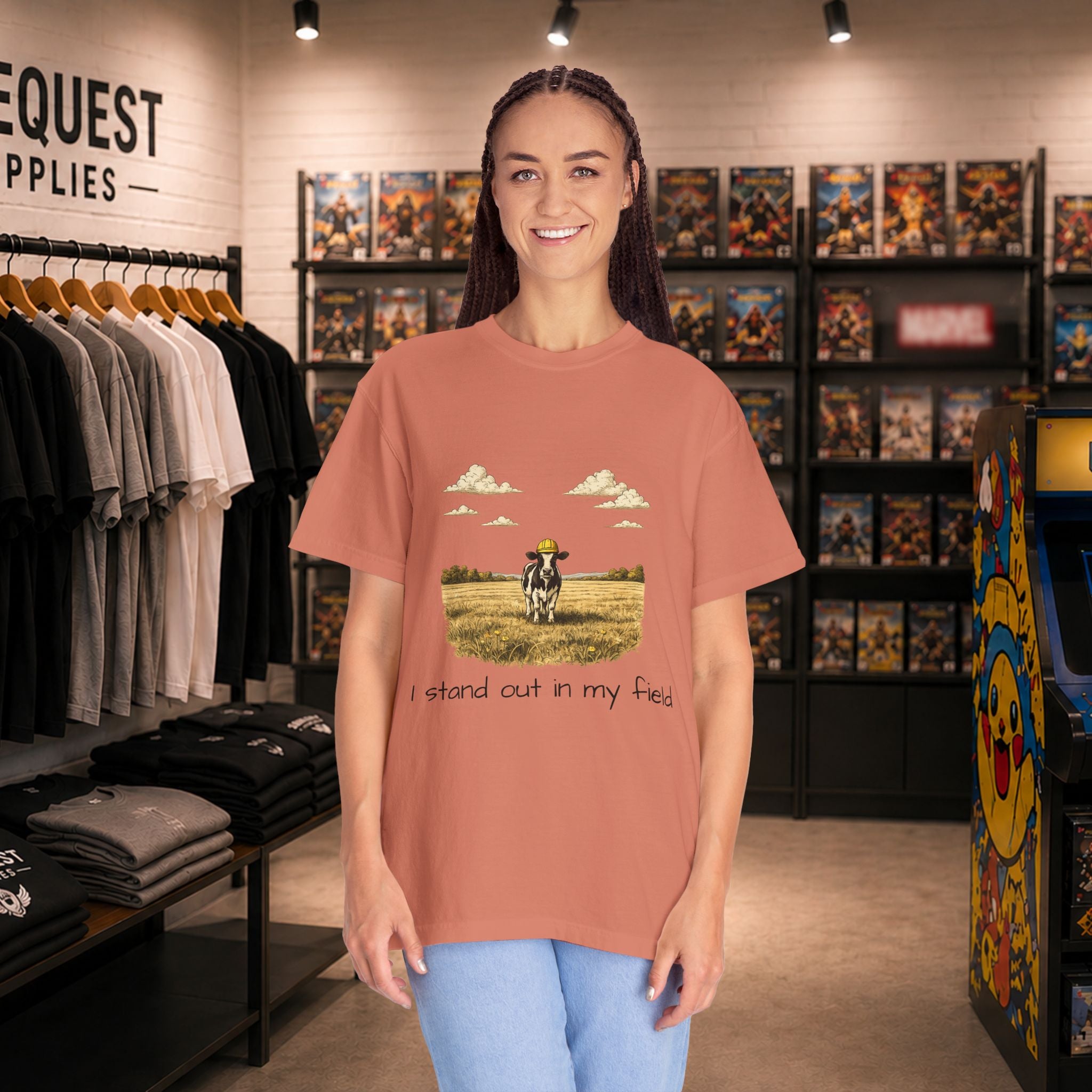 Funny professional farm animal in grass meadow field t-shirt “I Stand Out in My Field”  T-shirt