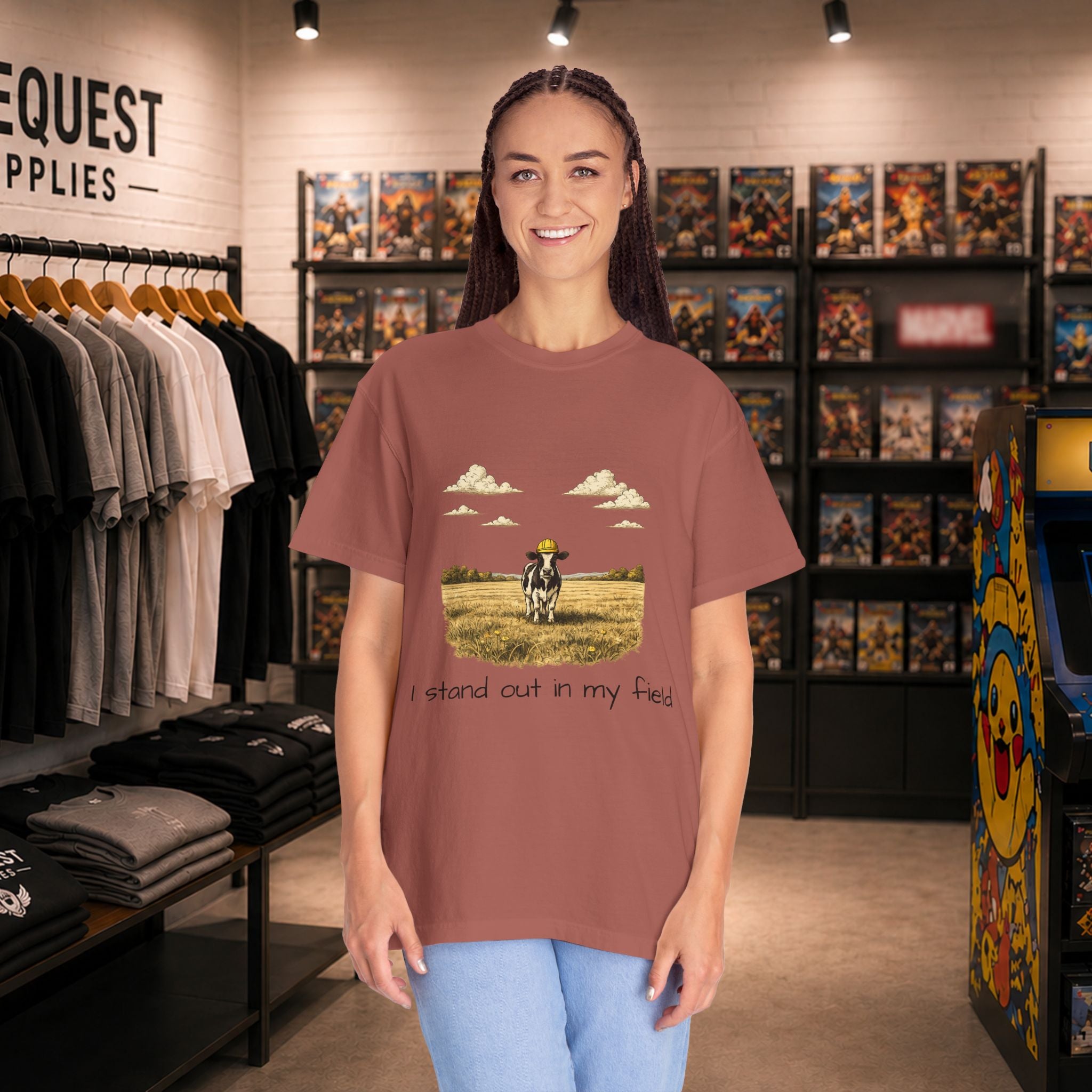 Funny professional farm animal in grass meadow field t-shirt “I Stand Out in My Field”  T-shirt