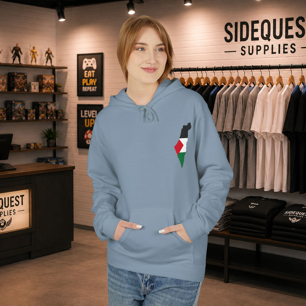 Palestine Map and black Keffiyeh comfy and cosy hoodie | Front print "Palestine map" back print "Keffiyeh"