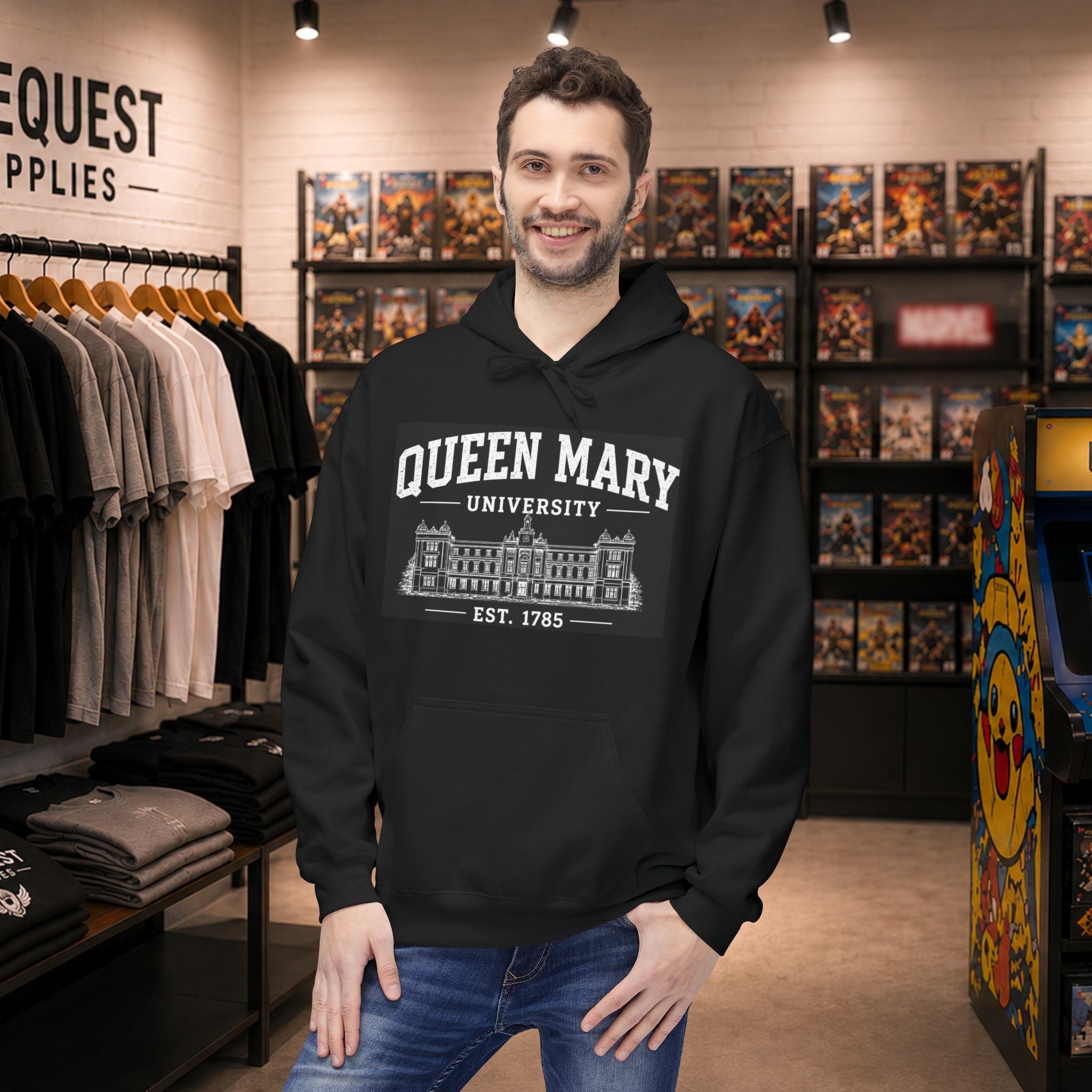 Queen Mary University Building hoodie | Campus Apparel, College Sweatshirt