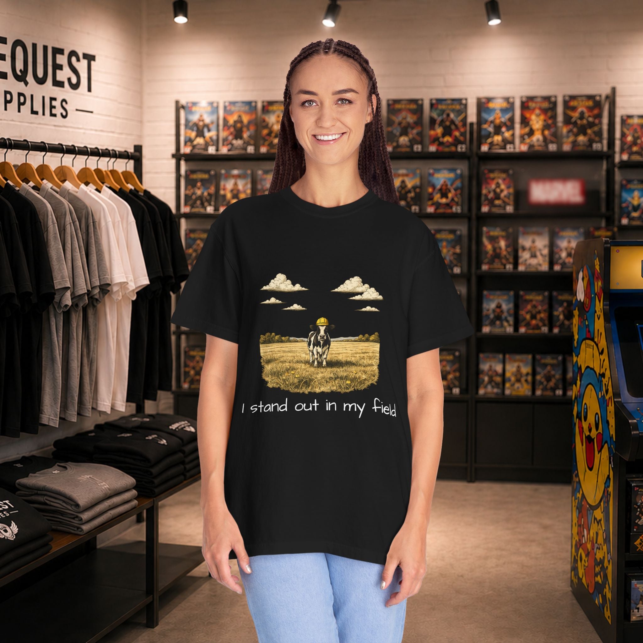 Funny professional farm animal in grass meadow field t-shirt “I Stand Out in My Field”  T-shirt