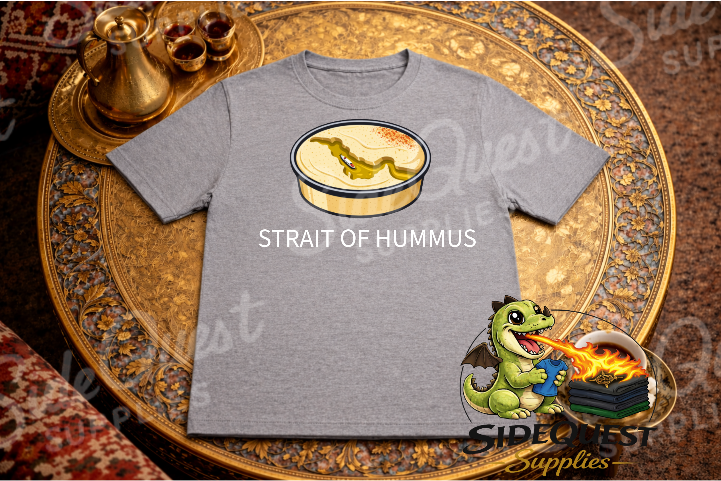 Strait of Hummus Funny T-Shirt | Food Pun | Hummus Lover Shirt | Middle East Humor Tee | Gulf - Iran - geography - meme - joke