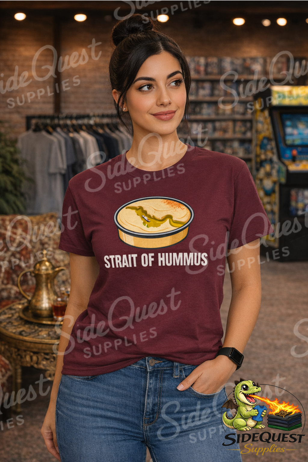 Strait of Hummus Funny T-Shirt | Food Pun | Hummus Lover Shirt | Middle East Humor Tee | Gulf - Iran - geography - meme - joke