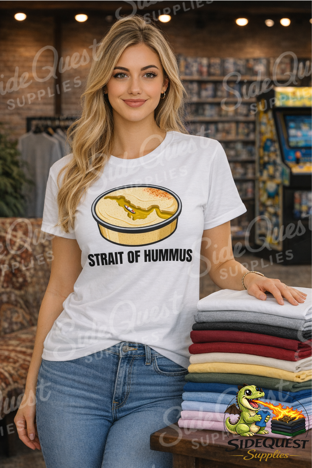 Strait of Hummus Funny T-Shirt | Food Pun | Hummus Lover Shirt | Middle East Humor Tee | Gulf - Iran - geography - meme - joke