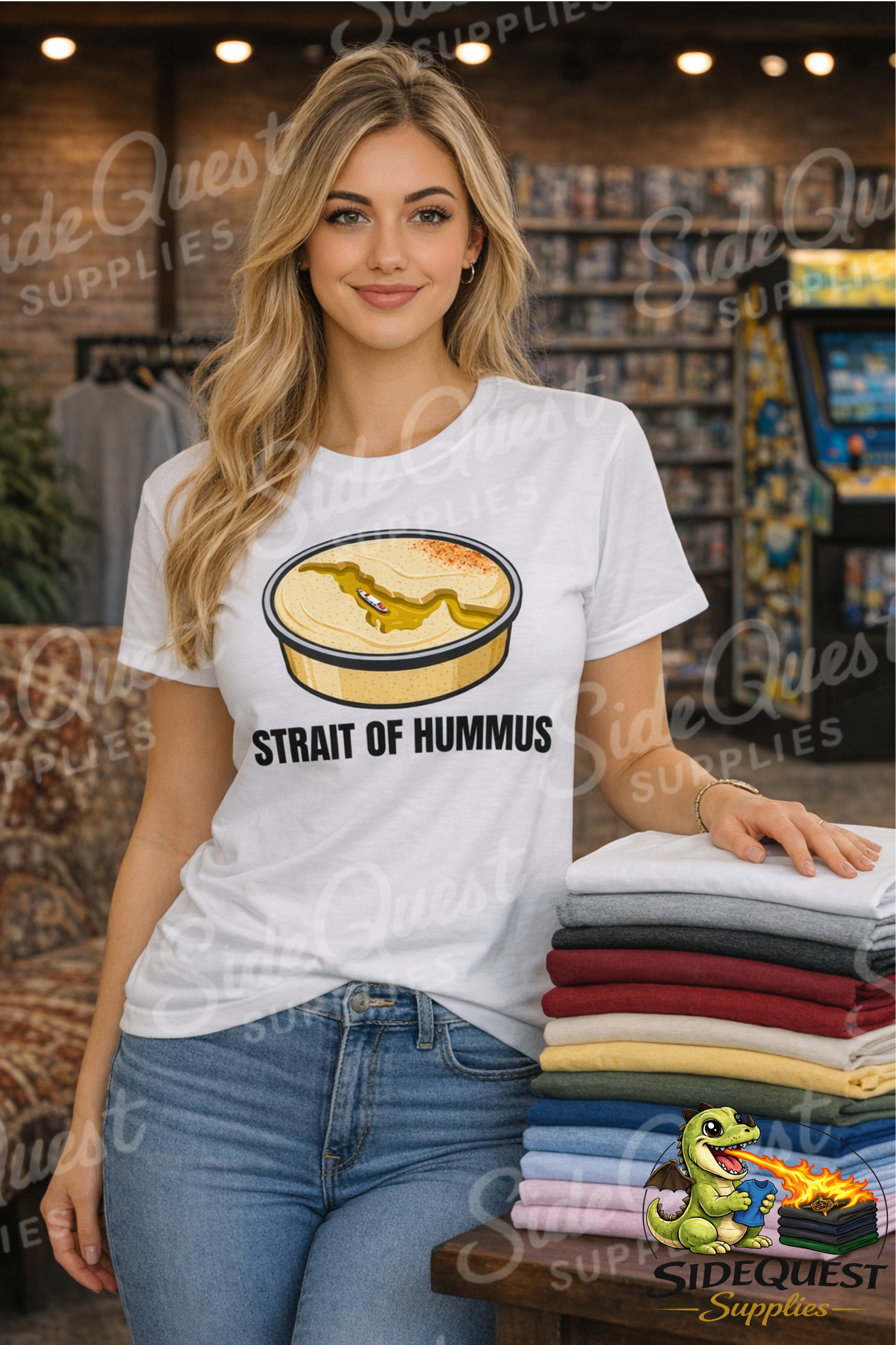 Strait of Hummus Funny T-Shirt | Food Pun | Hummus Lover Shirt | Middle East Humor Tee | Gulf - Iran - geography - meme - joke