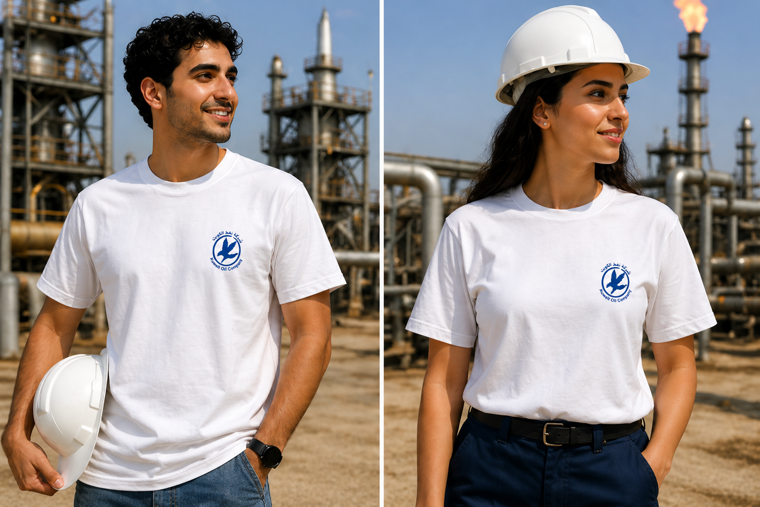 Blue kuwait eagle oil company logo for engineers T-Shirt, small chest embroidery KOC