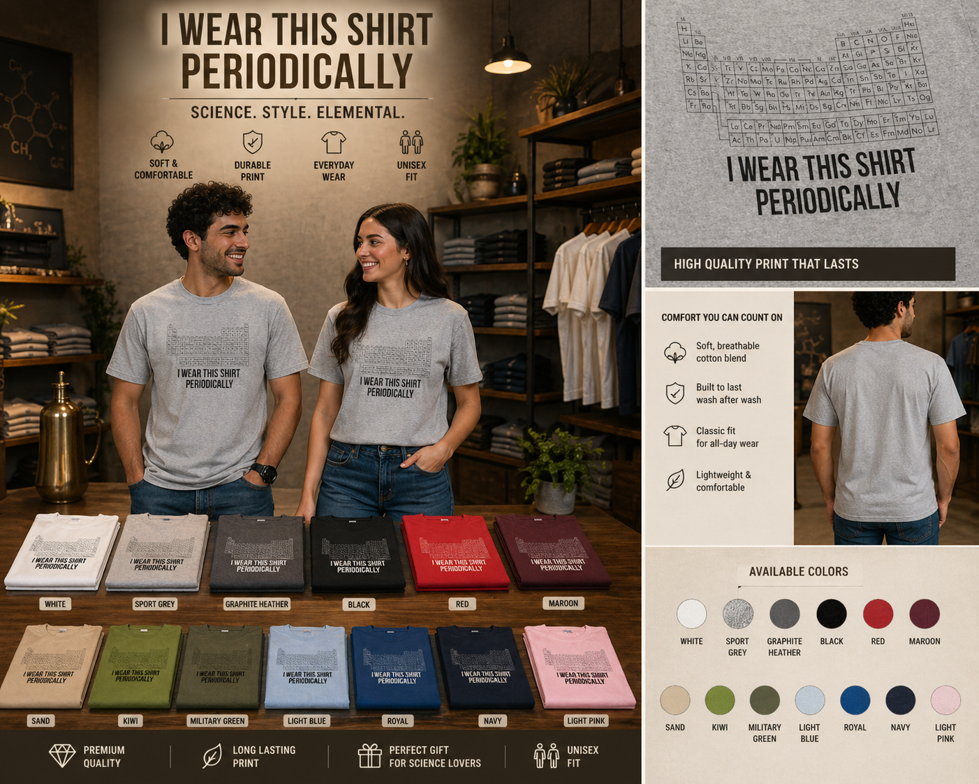 Periodic Table Funny T-Shirt | I Wear This Shirt Periodically | Science Humor Tee | Chemistry Nerd Shirt | Unisex Cotton Tee