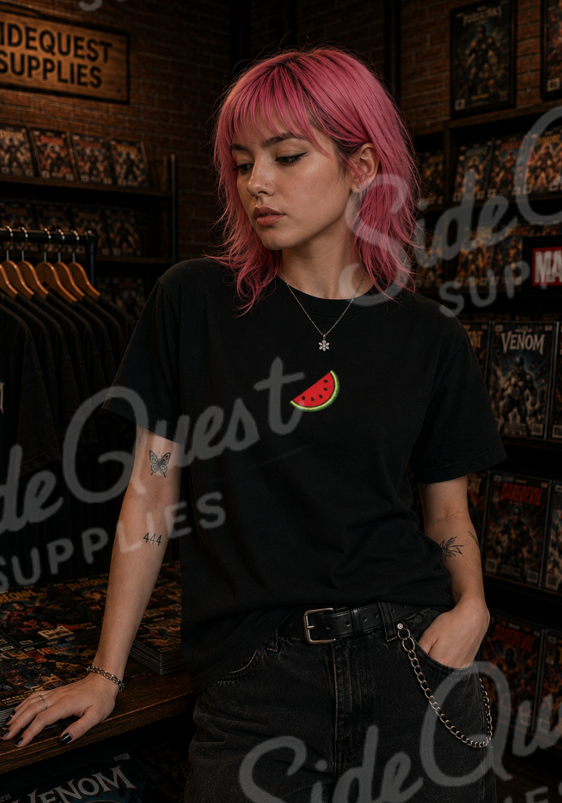Palestine Watermelon Slice embroidery Tee — Minimal comfy and cosy Summer Fruit Graphic T-Shirt