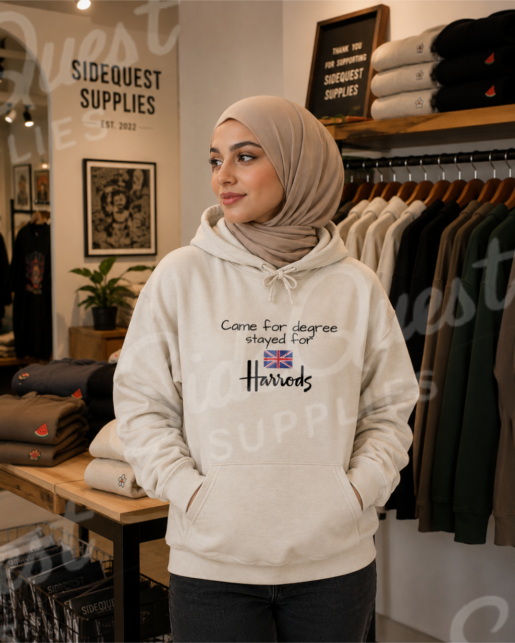 Hoodie "Came for degree Stayed for Harrods" - Cute embroidery Hoodie