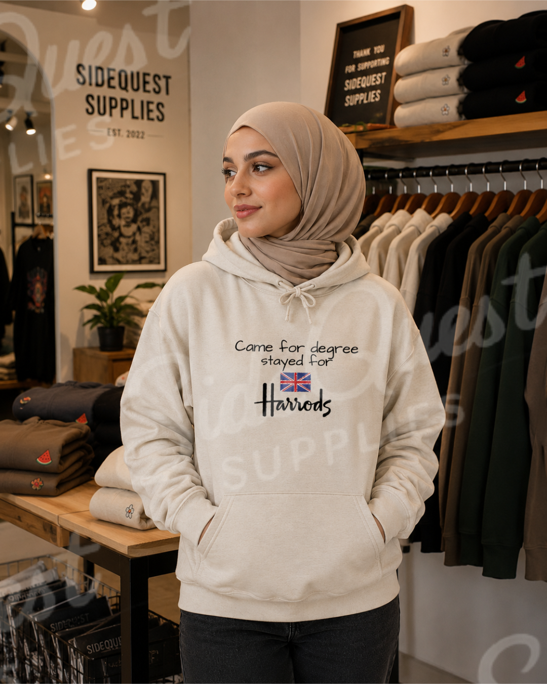 Hoodie "Came for degree Stayed for Harrods" - Cute embroidery Hoodie