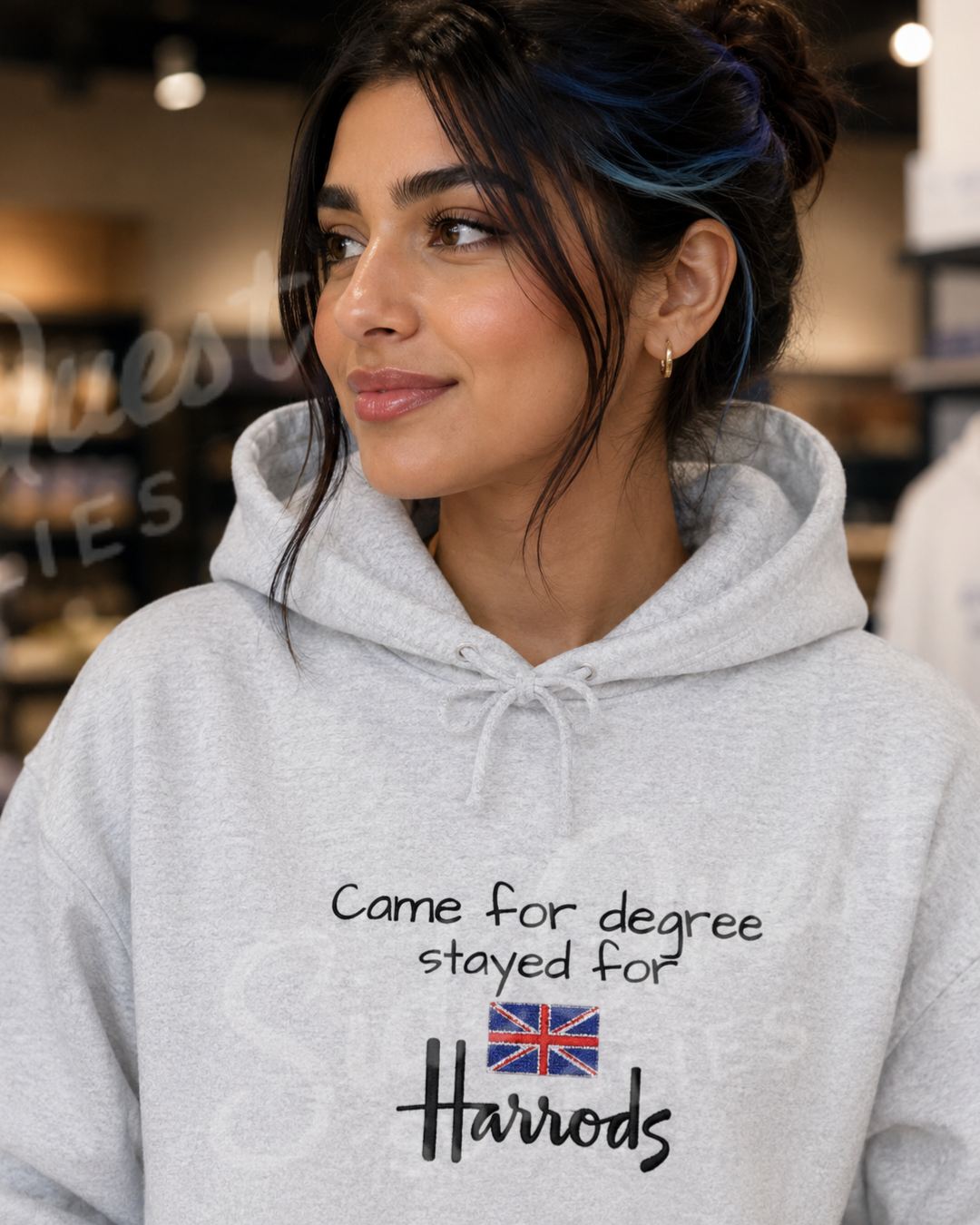 Hoodie "Came for degree Stayed for Harrods" - Cute embroidery Hoodie