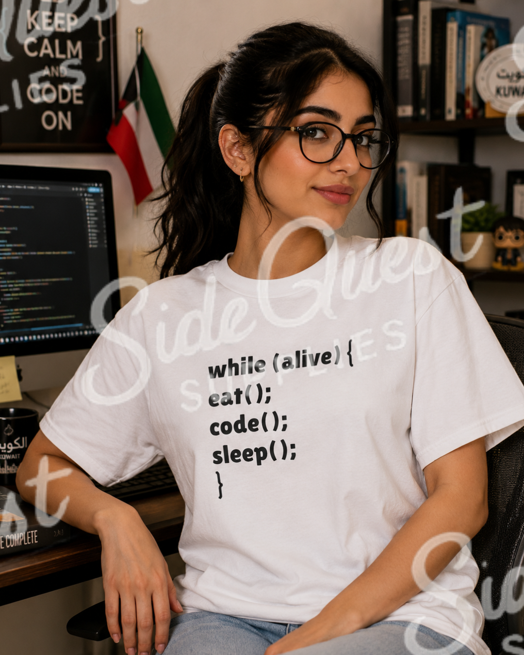 while(alive) { eat(); code(); sleep(); } 💻☕😴 Unisex Heavy Cotton Tee