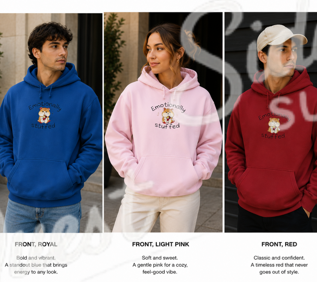 stuffed hamster "emotionally stuffed" Cute hamster embroidery Hoodie — cosy comfy and warm hoodie