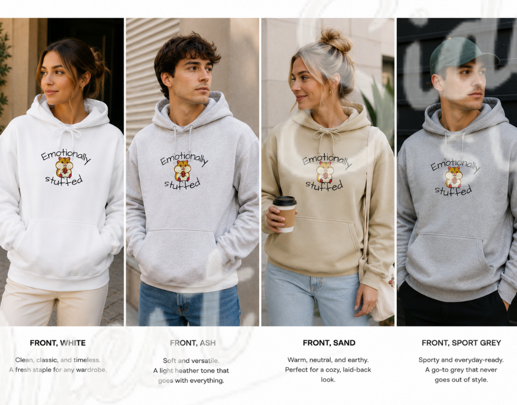stuffed hamster "emotionally stuffed" Cute hamster embroidery Hoodie — cosy comfy and warm hoodie
