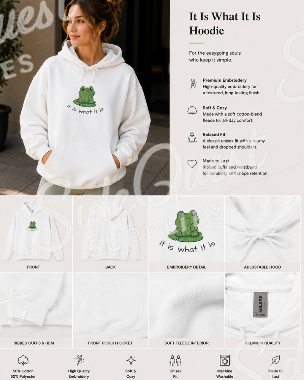 “it is what it is” - Cute frog embroidery Hoodie — cosy comfy and warm hoodie