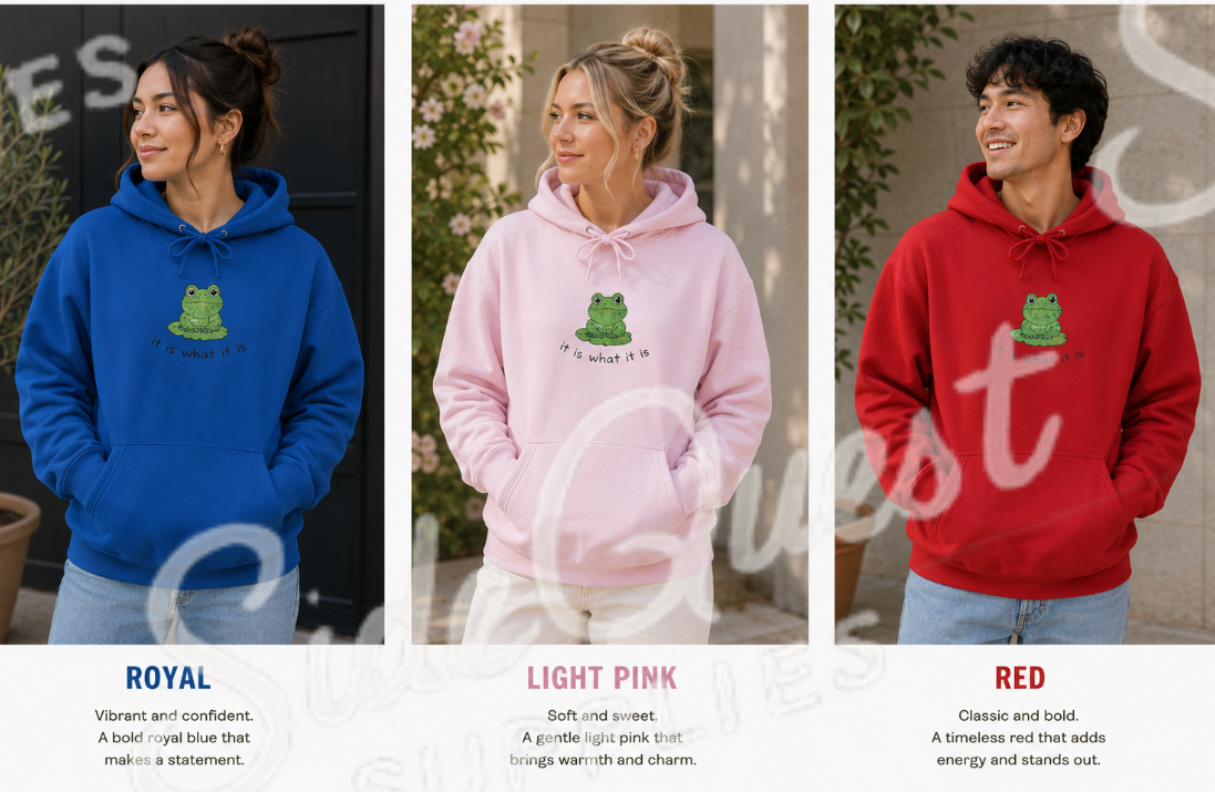 “it is what it is” - Cute frog embroidery Hoodie — cosy comfy and warm hoodie