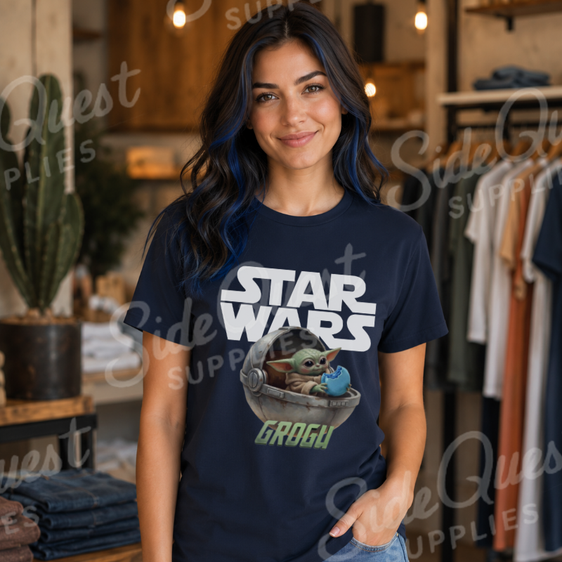 Mandalorian helmet and Grogu - T-shirt