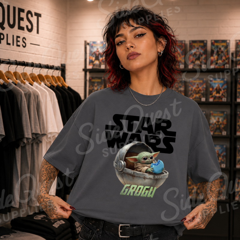 Mandalorian helmet and Grogu - T-shirt