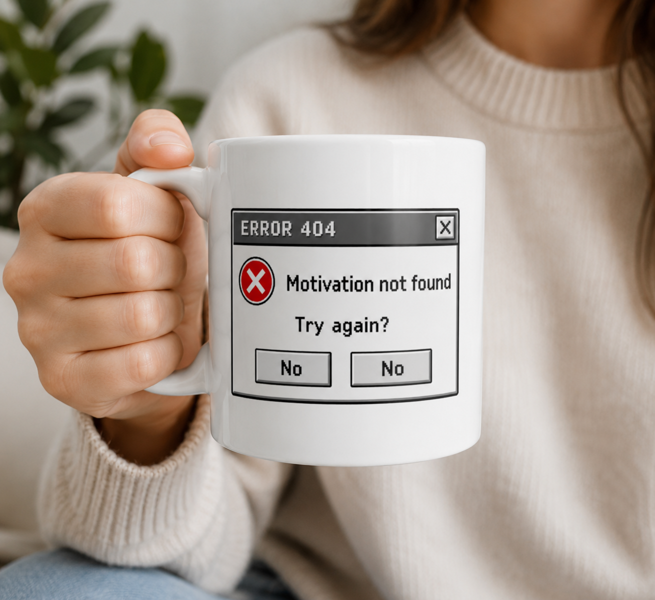 Funny technical computer problem in need of engineers to troubleshoot "Error 404: Motivation not found" mug